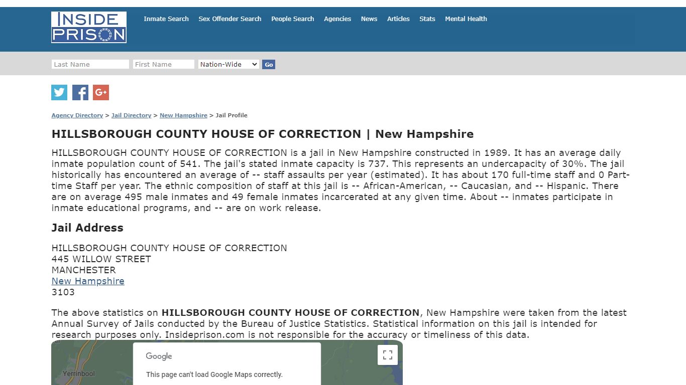 HILLSBOROUGH COUNTY HOUSE OF CORRECTION, New Hampshire | Facility ...